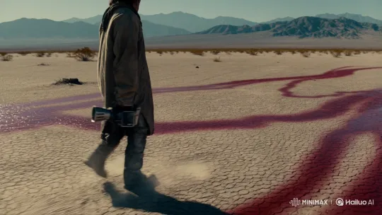 Desolate Desert Walk with Blood Rivers and Marijuana Smoking – AI Generated Video | Hailuo AI