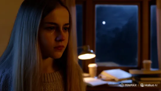 Teenage Girl Reflects by Moonlit Window – AI Generated Video | Hailuo AI