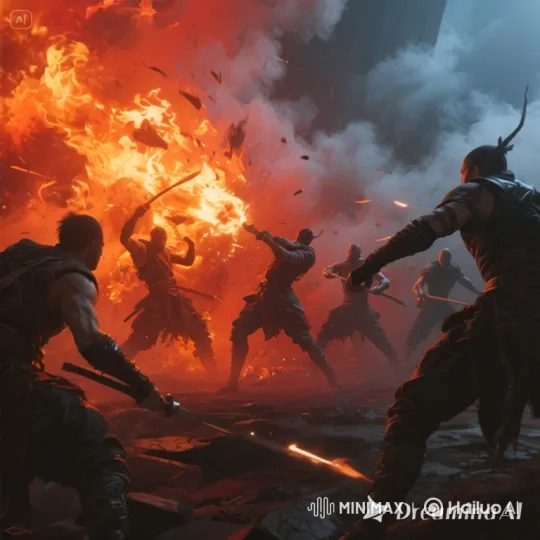 Fierce Battle in Rocky Terrain with Fiery Explosion – AI Generated Video | Hailuo AI