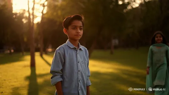 Golden Hour Park Encounter of a Boy and a Girl – AI Generated Video | Hailuo AI