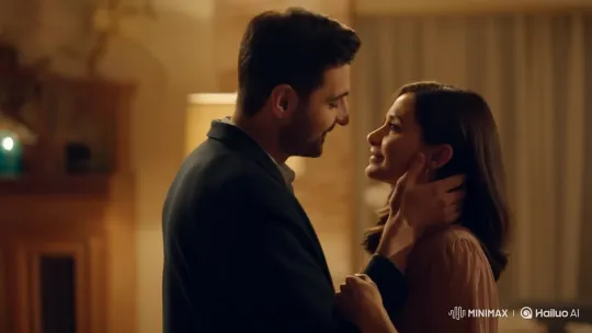 Affectionate Couple's Intimate Kiss in Warm Lighting – AI Generated Video | Hailuo AI