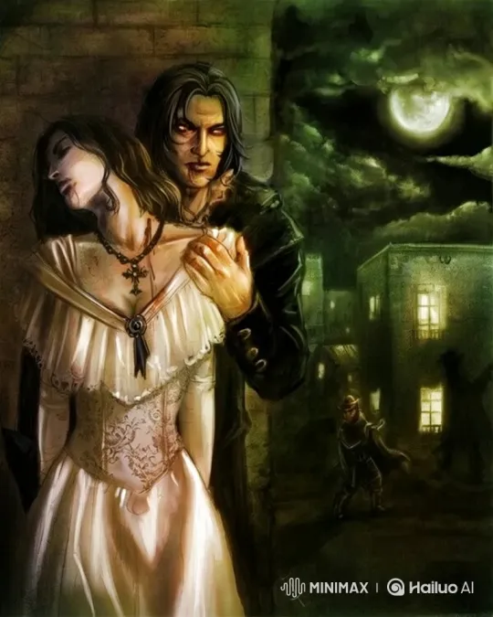 Vampire Holds Injured Woman in Dark Alley Scene – AI Generated Video | Hailuo AI