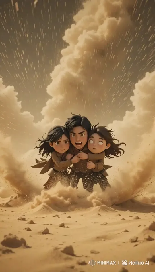 Children Brave Sandstorm, United in Struggle – AI Generated Video | Hailuo AI