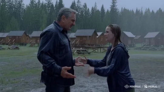 Camp Director Debates Evacuation in Rainy Downpour – AI Generated Video | Hailuo AI
