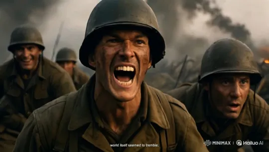 Intense Battle Scene with Advancing Soldiers – AI Generated Video | Hailuo AI