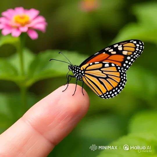 Monarch Butterfly Takes Off from Finger – AI Generated Video | Hailuo AI