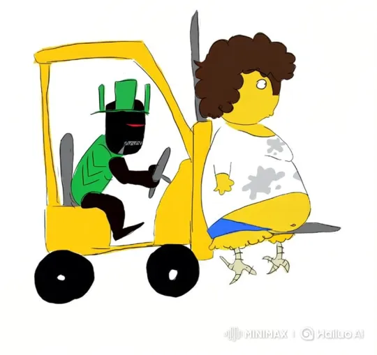 Cartoon Forklift Ride with Bird-Like Passenger – AI Generated Video | Hailuo AI