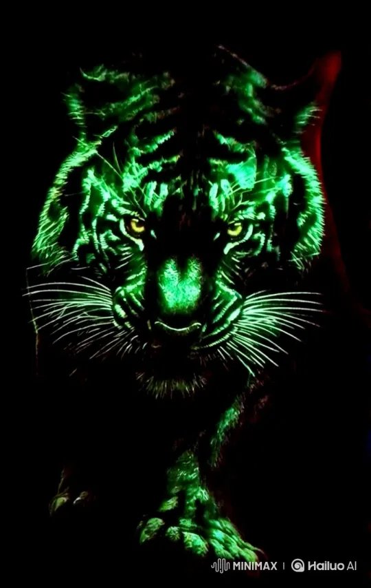 Supernatural Green Glow of a Ferocious Tiger's Snarl – AI Generated Video | Hailuo AI