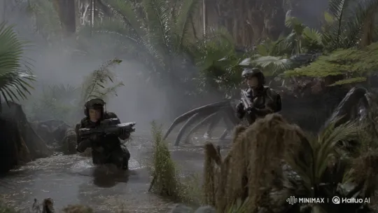 Starship Troopers-Inspired Soldiers in Swampy Alien Jungle – AI Generated Video | Hailuo AI