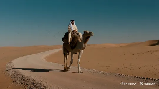 Man and Camel Journey Through Desert with Birds – AI Generated Video | Hailuo AI