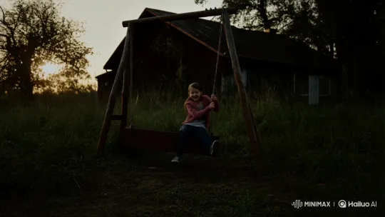Girl's Play on Old Swing in Eerie Backyard – AI Generated Video | Hailuo AI