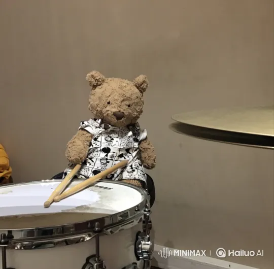 Teddy Bear Enthusiastically Plays Drum Set – AI Generated Video | Hailuo AI