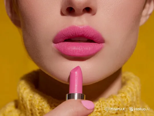 Woman Smears and Bites Lipstick in Close-Up – AI Generated Video | Hailuo AI