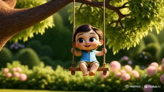 Joyful Little Krishna Swings with Serene Gaze – AI Generated Video | Hailuo AI