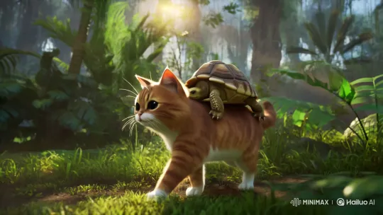 Cat Helps Lame Tortoise Through Jungle Adventure – AI Generated Video | Hailuo AI