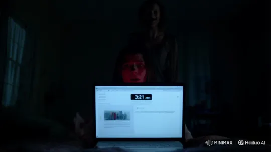 Nightmare: Laptop Shows Creepy Figure Behind User – AI Generated Video | Hailuo AI