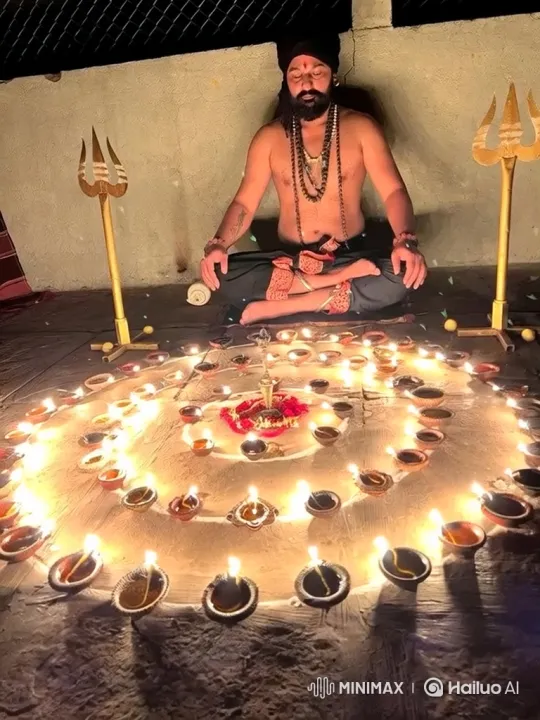 Meditative Leader with Spiral of Lights – AI Generated Video | Hailuo AI