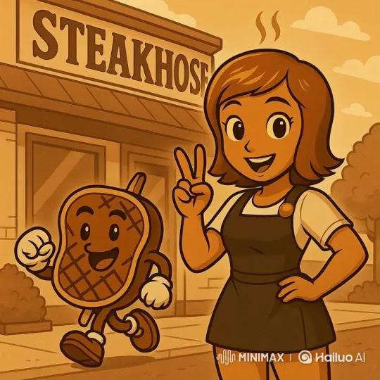 Cartoon Woman and Animated Steak Enjoy a Barbecue Festival – AI Generated Video | Hailuo AI