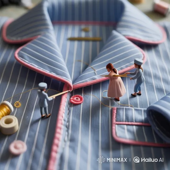 Miniature Workers Seamlessly Sew Giant Pajama Shirt – AI Generated Video | Hailuo AI