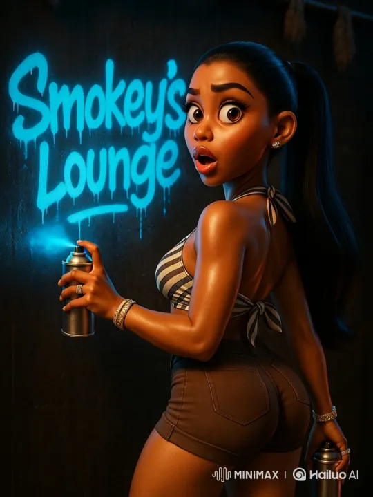 Woman Surprised, Caught in Act of Graffiti with Blue Spray Can – AI Generated Video | Hailuo AI