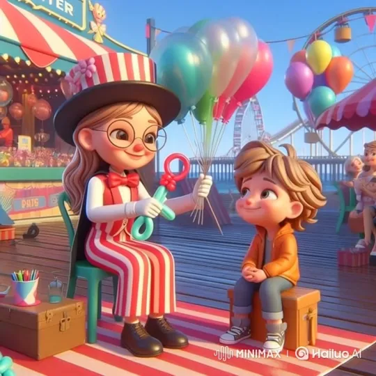 Balloon Artist Creates Joy at Amusement Park – AI Generated Video | Hailuo AI