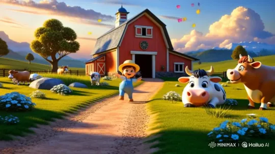 Joyful Child Skipping on a Colorful Farm at Sunrise – AI Generated Video | Hailuo AI