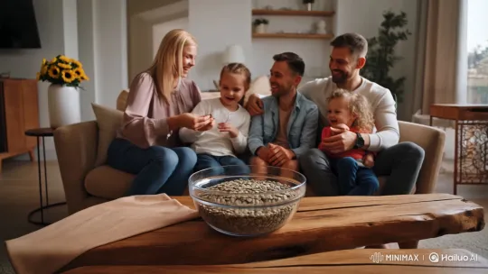Family Shares Healthy Snack in Cozy Home Setting – AI Generated Video | Hailuo AI