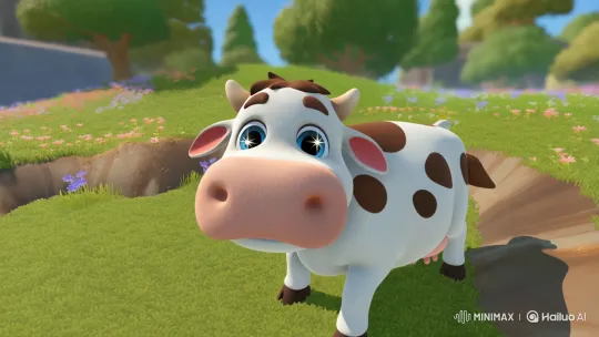 Friendly Cow in Sunny Pasture with Playful Wag – AI Generated Video | Hailuo AI