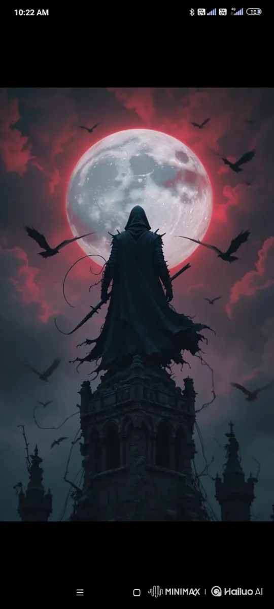 Mysterious Figure and Raven Bond Under Blood Moon – AI Generated Video | Hailuo AI