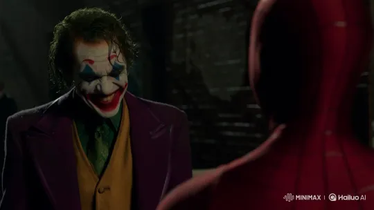 Joker Spits Paint at Spiderman in Urban Confrontation – AI Generated Video | Hailuo AI