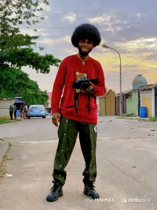 Young Man with Canon Amidst Sunset Streetscape – AI Generated Video | Hailuo AI