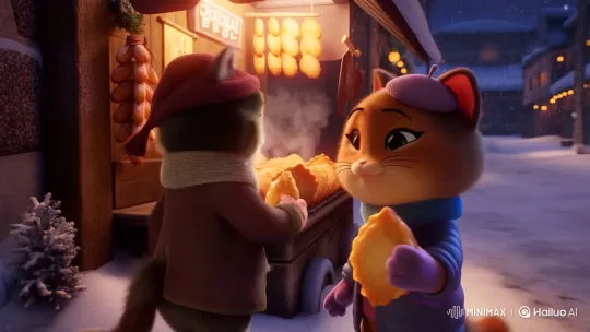 Anthropomorphic Cats Debate Bungeoppang Flavors on Snowy Street – AI Generated Video | Hailuo AI