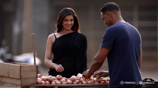 Tamanna Bhatia Smiles at Will Smith's Onion Cart – AI Generated Video | Hailuo AI