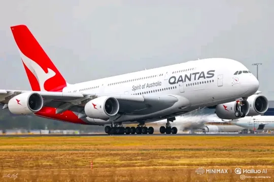 Qantas A380 Smoothly Lands on Wet Runway – AI Generated Video | Hailuo AI