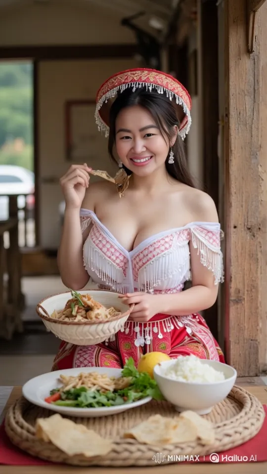 Young Woman Enjoying Meal at Rustic Eatery – AI Generated Video | Hailuo AI