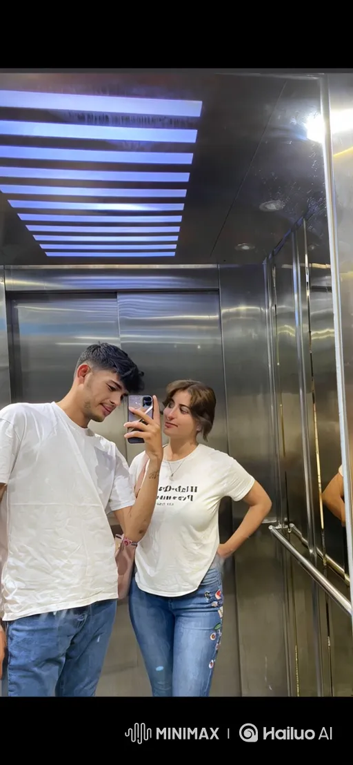 Young Couple Capturing Intimate Moment in Elevator – AI Generated Video | Hailuo AI