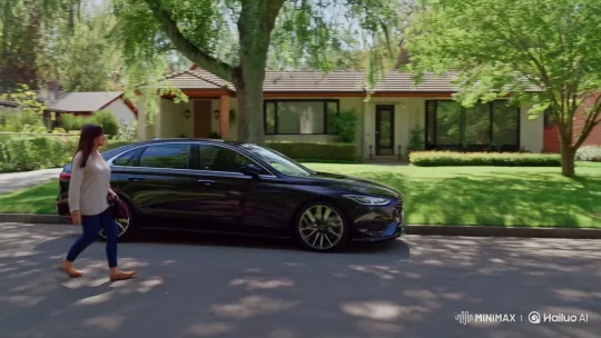 Person Enters Modern Car on Suburban Street – AI Generated Video | Hailuo AI