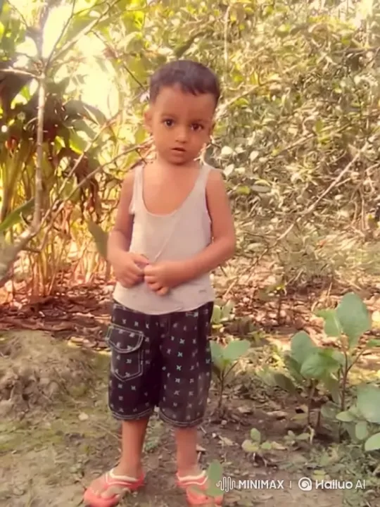 Boy Stands Still as Camera Explores Lush Garden – AI Generated Video | Hailuo AI