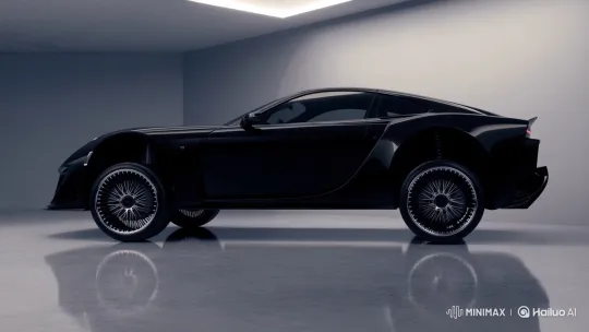 Modern Sports Car Lowers with Air Suspension in Minimalist Garage – AI Generated Video | Hailuo AI