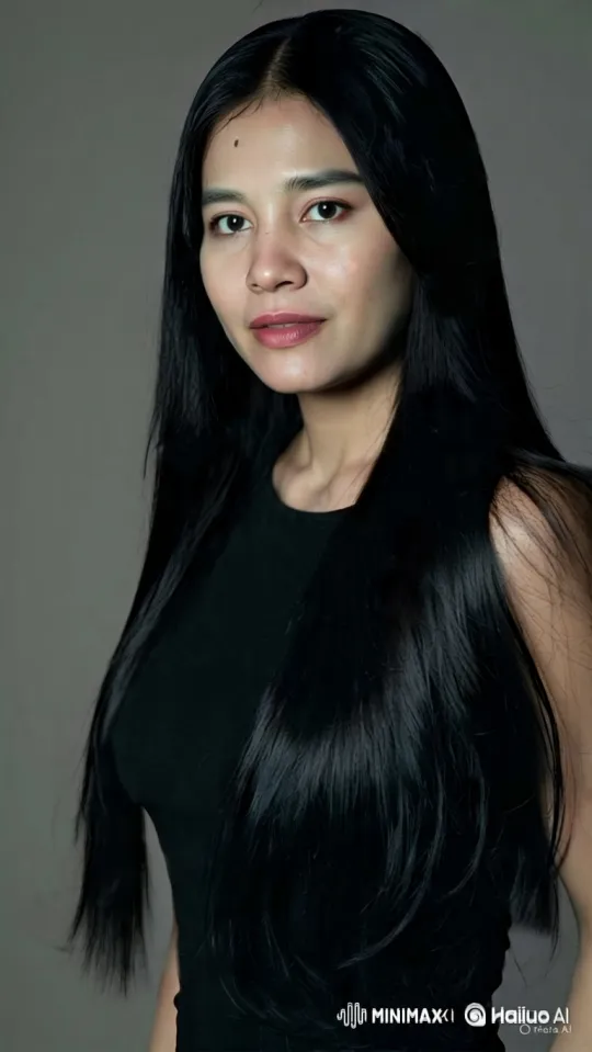 Elegant Woman Showcases Long, Flowing Hair in Studio – AI Generated Video | Hailuo AI