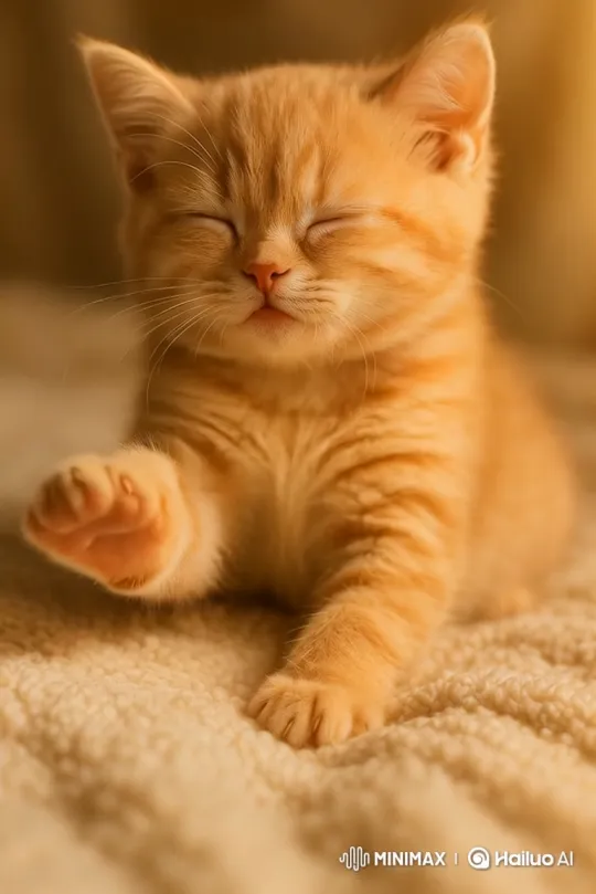 Contented Kitten Kneads Blanket, Shows Joy – AI Generated Video | Hailuo AI