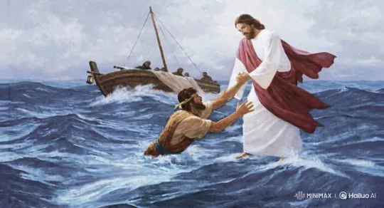 Bearded Man Saves Struggling Figure from Stormy Sea – AI Generated Video | Hailuo AI