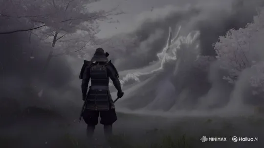 Samurai Faces Fog-Dragon in Sakura Forest – AI Generated Video | Hailuo AI