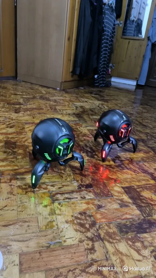 Spider Robots Patrol Wooden-Floored Room – AI Generated Video | Hailuo AI