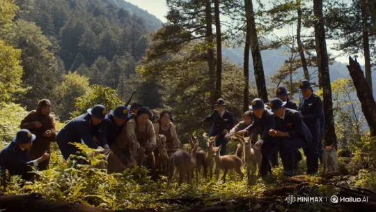 Villagers Protect Wildlife from Police in Forest Standoff – AI Generated Video | Hailuo AI