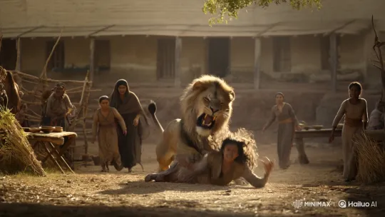 Village Terror: Lion Attacks Helpless Person – AI Generated Video | Hailuo AI