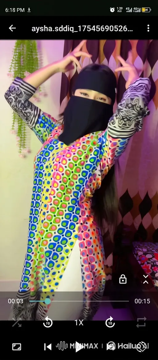 Woman in Vibrant Tunic and Pants Poses Gracefully – AI Generated Video | Hailuo AI