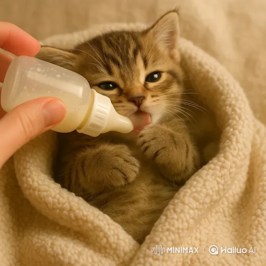 Cute Kitten Naps After Cozy Bottle Feeding – AI Generated Video | Hailuo AI