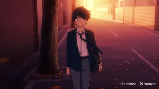 Seventeen-Year-Old Boy in School Uniform in Melancholic Sunset Alley – AI Generated Video | Hailuo AI