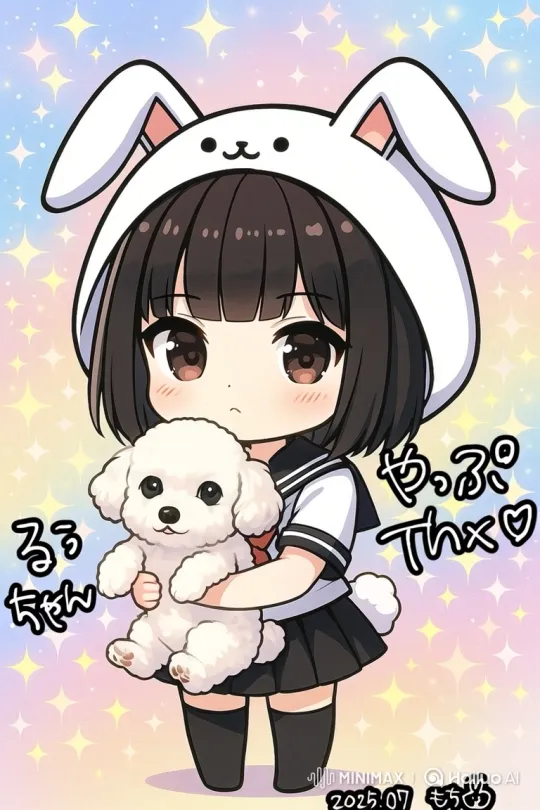 Chibi Girl and Puppy in a Starry, Gentle Dance – AI Generated Video | Hailuo AI